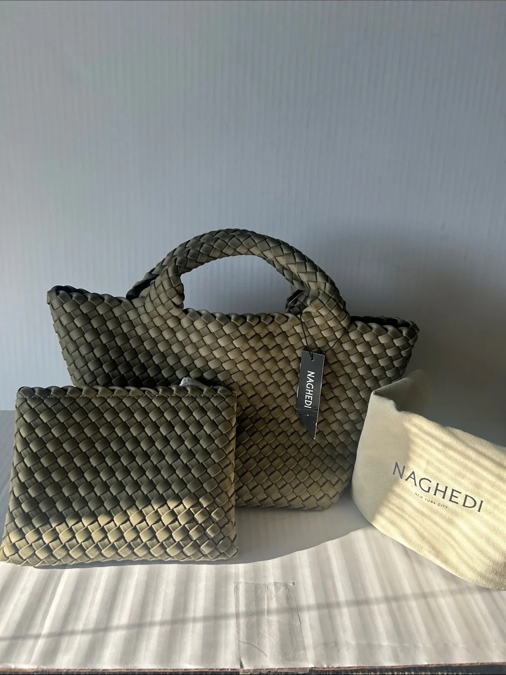 NAGHEDI St. Barths Small Olea Woven Neoprene Tote Quiet Luxury NWT